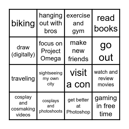 THING I WANNA DO MORE OF IN 2025 Bingo Card