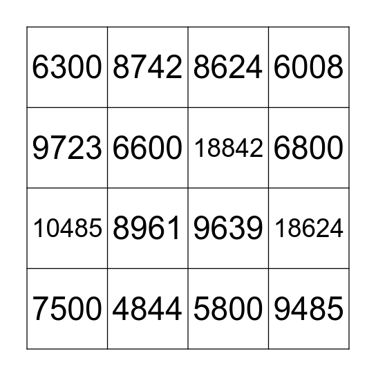 4B Multiplication Bingo Card