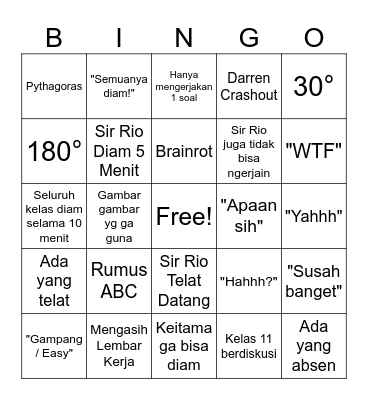 Math Club Bingo Card