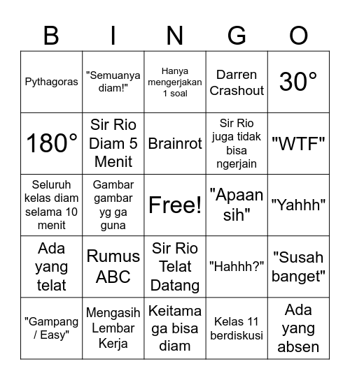 Math Club Bingo Card