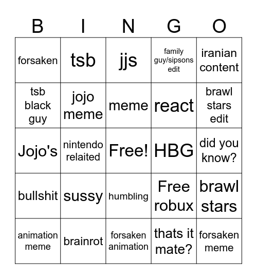 Untitled Bingo Card