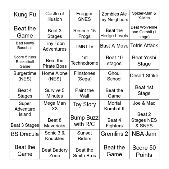 Video Game Bingo Card