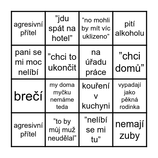 Výměna manželek Bingo Card
