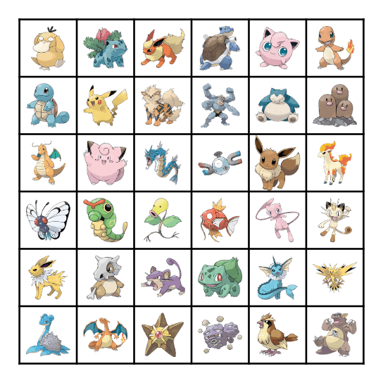 Pokemon Bingo Card