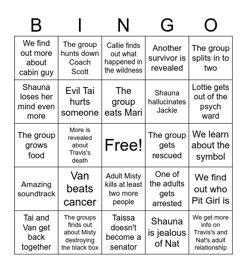 Yellowjackets Season 3 Bingo Card