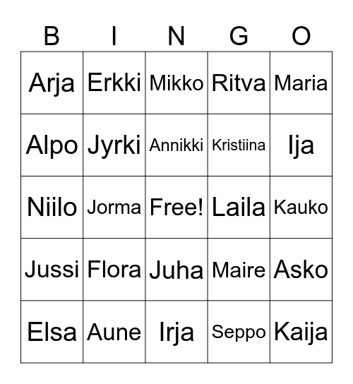Ystäväbingo Card
