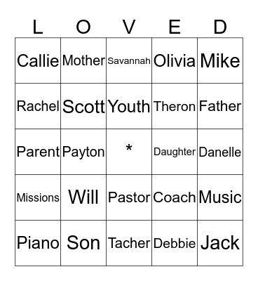 P.S. We Love You! Bingo Card