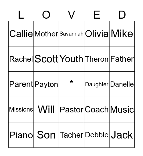 P.S. We Love You! Bingo Card