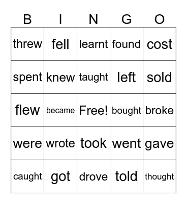 Irregular verbs 2 Bingo Card