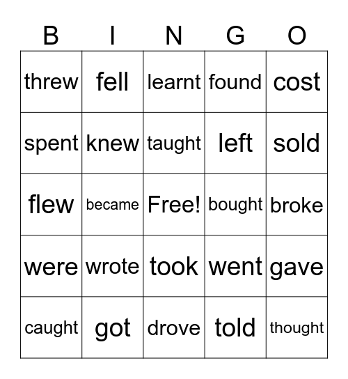 Irregular verbs 2 Bingo Card