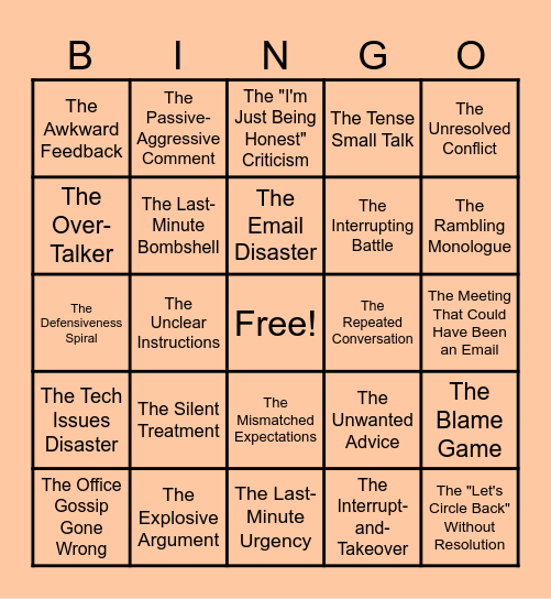 Worst Conversations Bingo Card