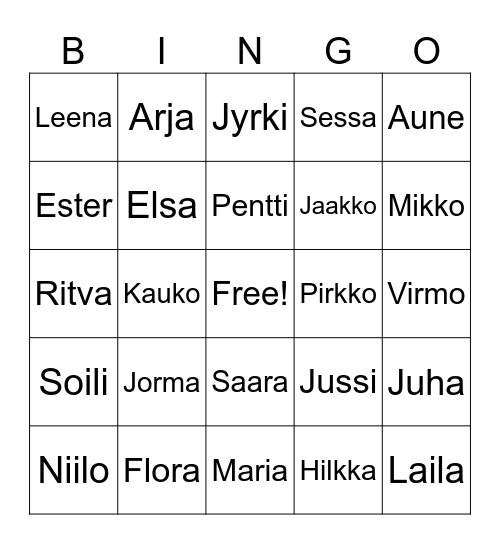 Ystäväbingo Card
