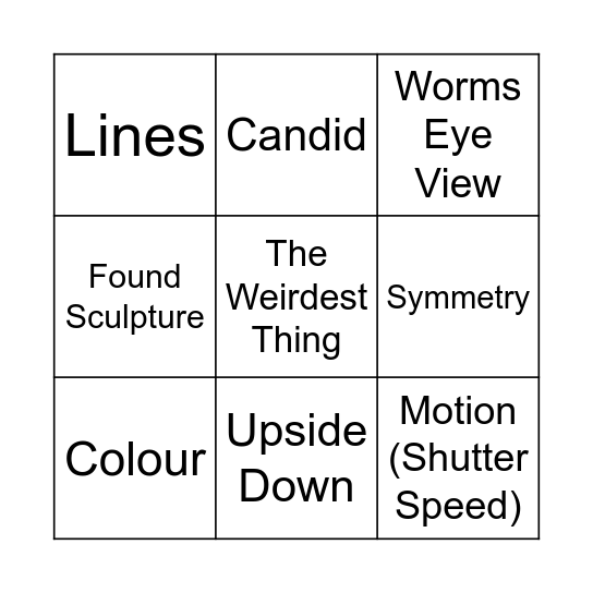 Photography Scavenger Hunt Bingo Card