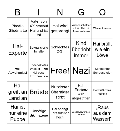 Shark Movie Bingo Card