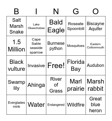 Everglades National Park Bingo Card