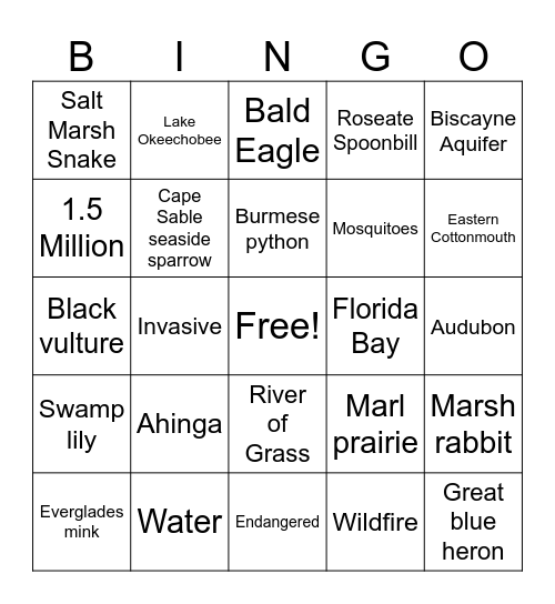 Everglades National Park Bingo Card