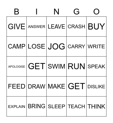 IRREGULAR VERBS 2 Bingo Card