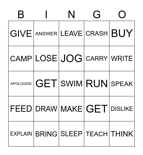 IRREGULAR VERBS 2 Bingo Card