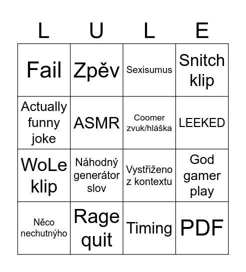 Yakob klipy Bingo Card