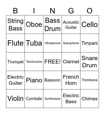 Instrument Bingo Card