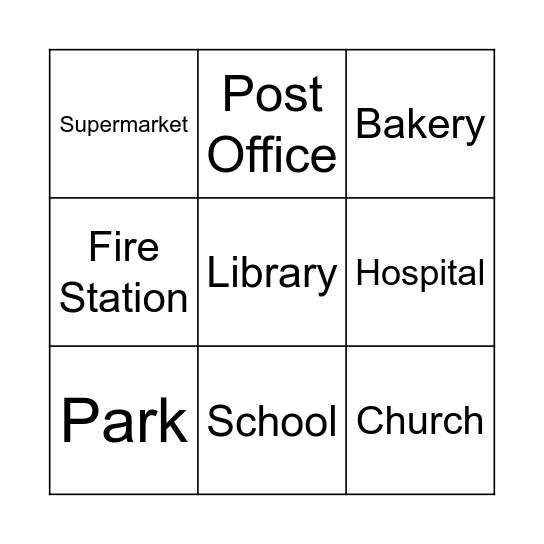 Places in a Town Bingo Card