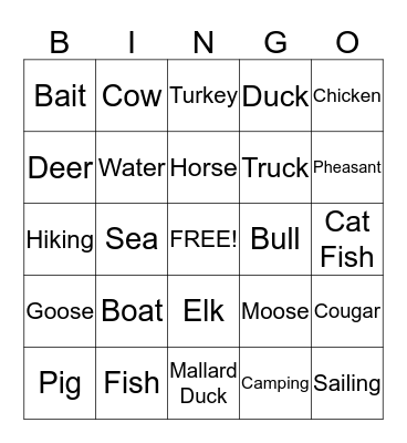 Wilderness Bingo Card