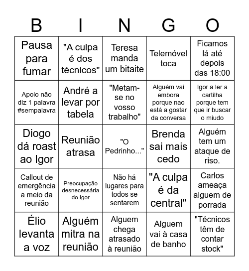 Bingo da reunião Bingo Card