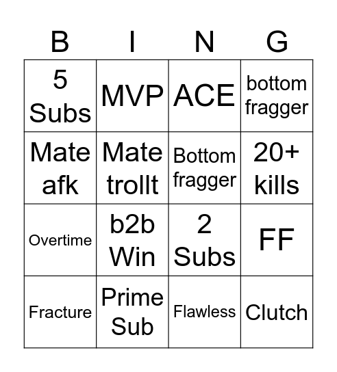 Streamer Bingo Card