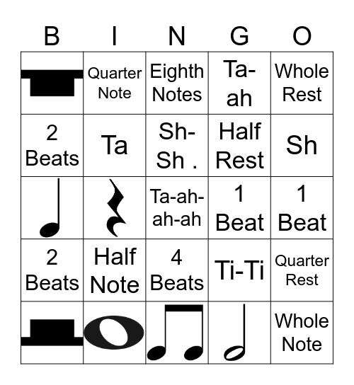 Music Notation Bingo 2nd/3rd Grade Bingo Card