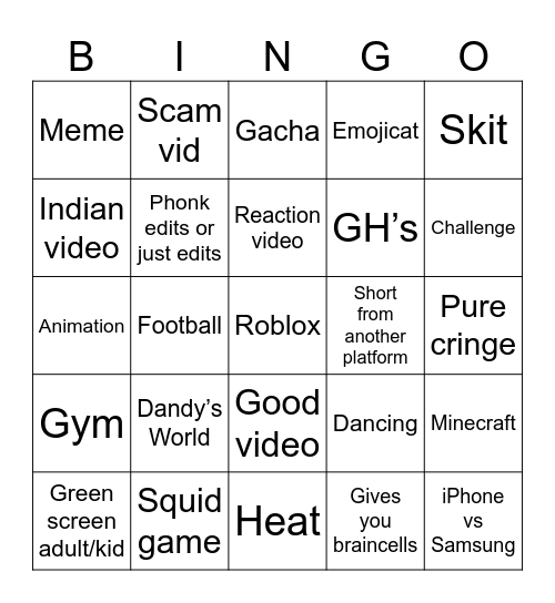 Untitled Bingo Card