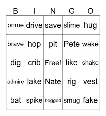 Short/Long Vowel Bingo Card