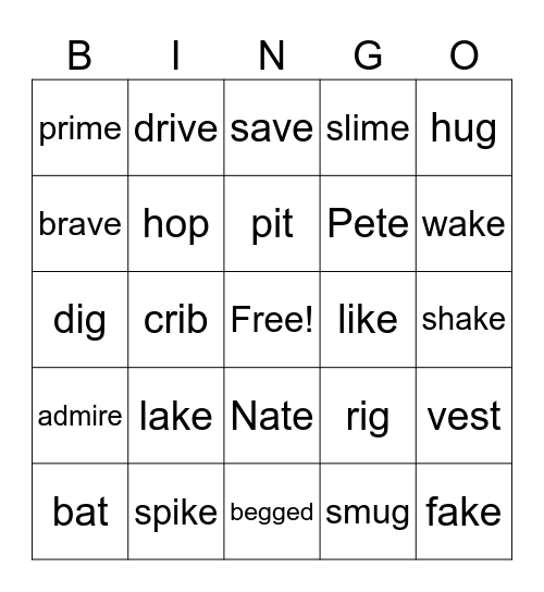 Short/Long Vowel Bingo Card