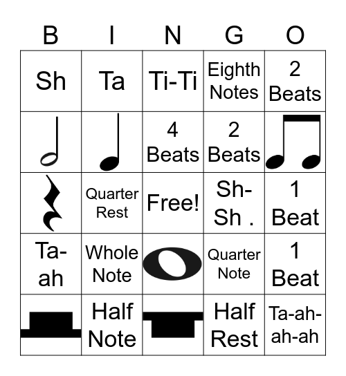 Music Notation Bingo 2nd/3rd Grade Bingo Card