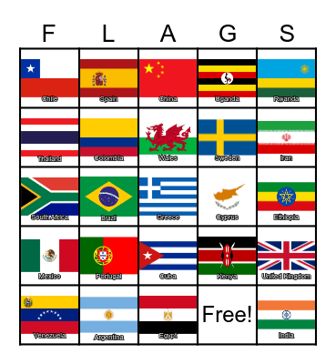 Flags of the World Bingo Card