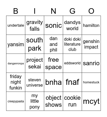 “annoying fandom” bingo Card