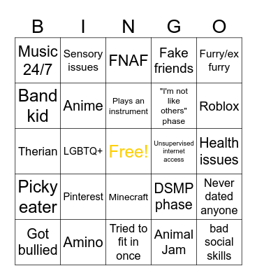 WEIRD KID BINGO! Bingo Card