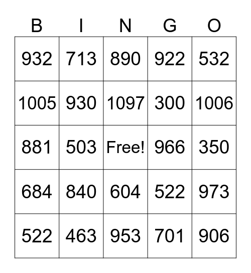 Addition with Regrouping Bingo Card
