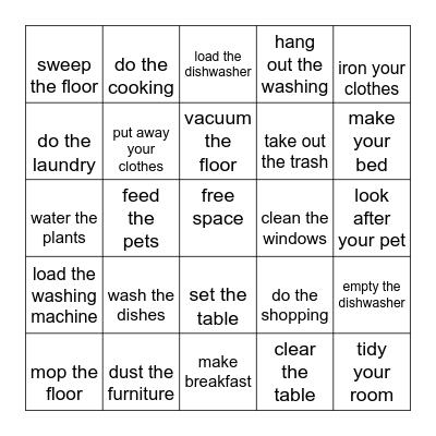 HOUSEHOLD CHORES! Bingo Card