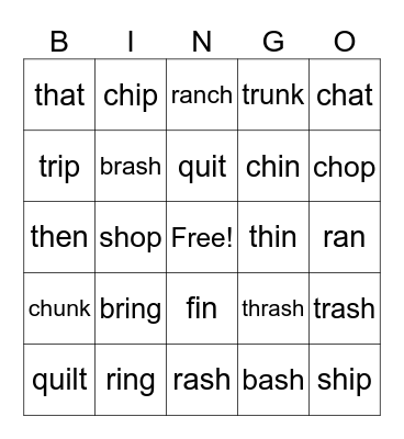 Blends and Digraphs Bingo Card