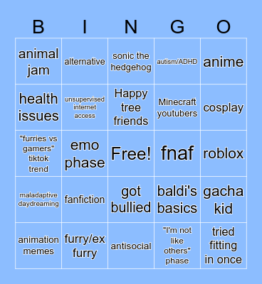 WEIRD KID BINGO! Bingo Card