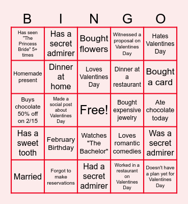 Virtual Valentine's Day Bingo Card