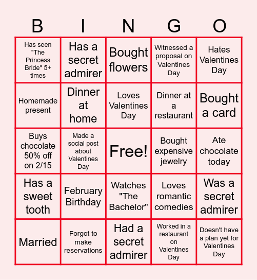 Virtual Valentine's Day Bingo Card