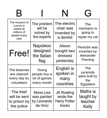 Passive voice bingo Card