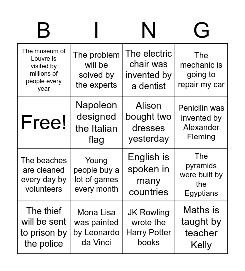 Passive voice bingo Card