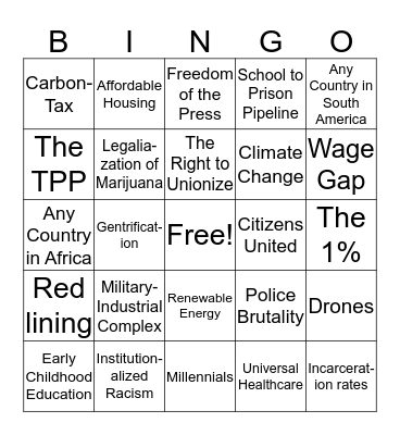 Bridges Not Walls Debate Watch Party Bingo Card