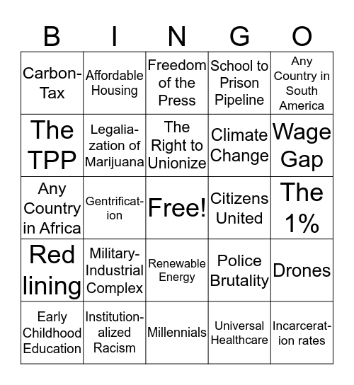 Bridges Not Walls Debate Watch Party Bingo Card