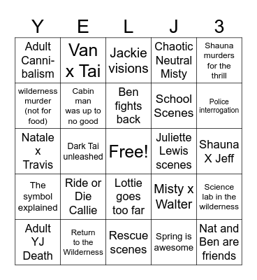 Yellow Jackets Season 3 Bingo Card