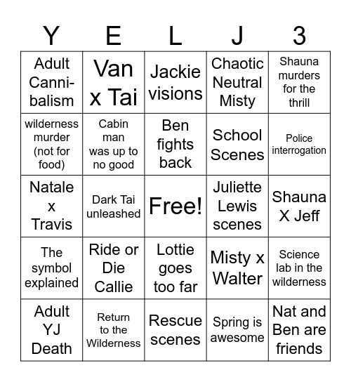 Yellow Jackets Season 3 Bingo Card