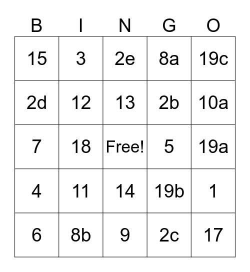 Ch. 8 Review Bingo Card