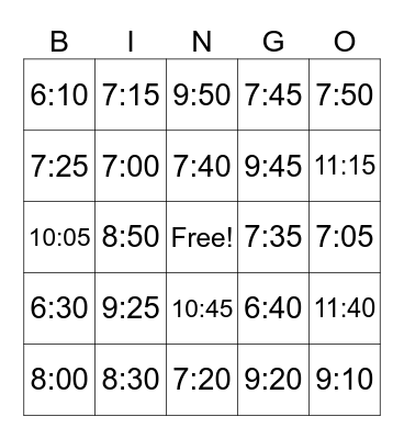 What Time is it Class? Bingo Card